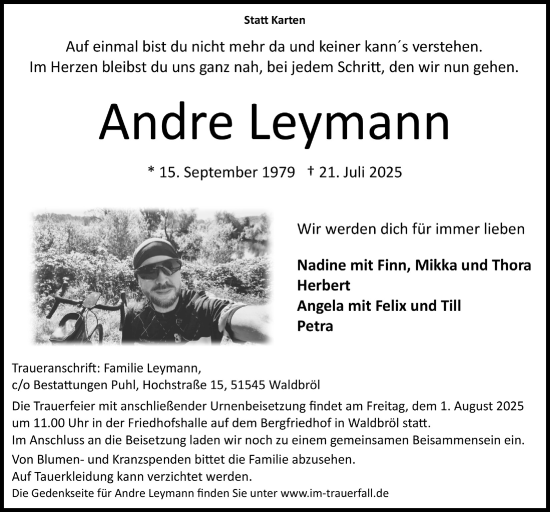 Anzeige von Andre Leymann von  Lokalanzeiger 