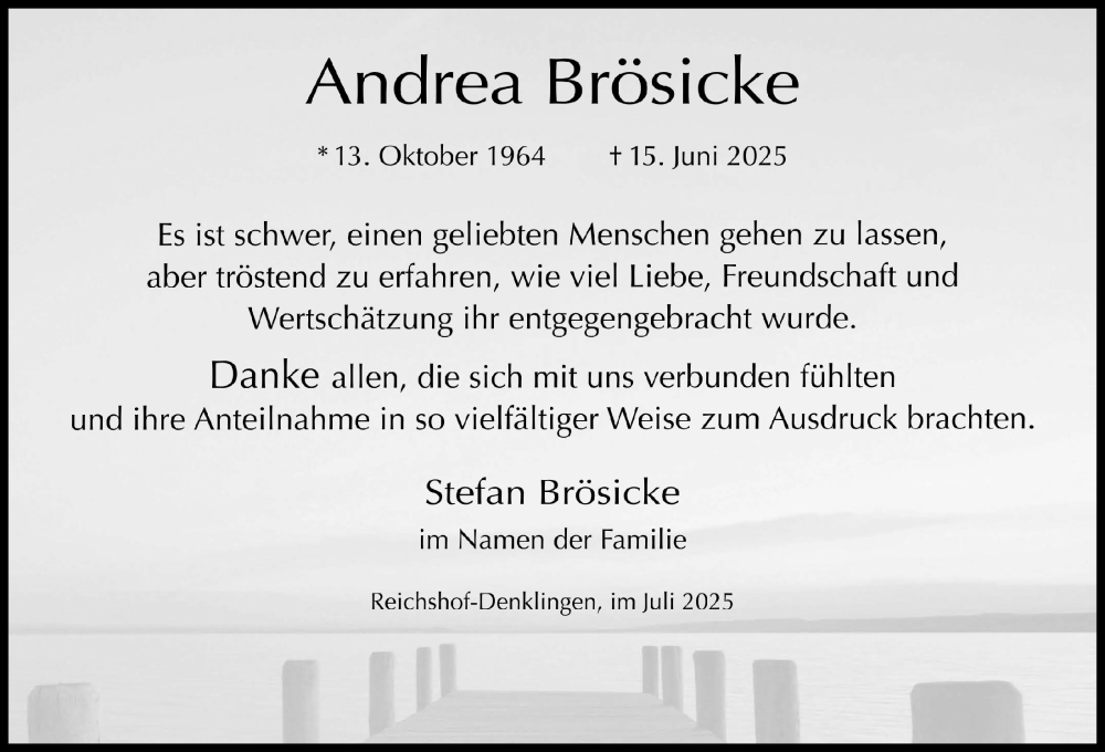  Traueranzeige für Andrea Brösicke vom 18.07.2025 aus  Anzeigen Echo  Lokalanzeiger 