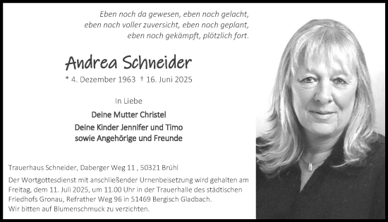 Anzeige von Andrea Schneider von  Bergisches Handelsblatt  Schlossbote/Werbekurier 