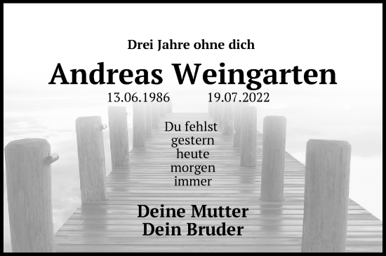 Anzeige von Andreas Weingarten von Kölner Stadt-Anzeiger / Kölnische Rundschau / Express