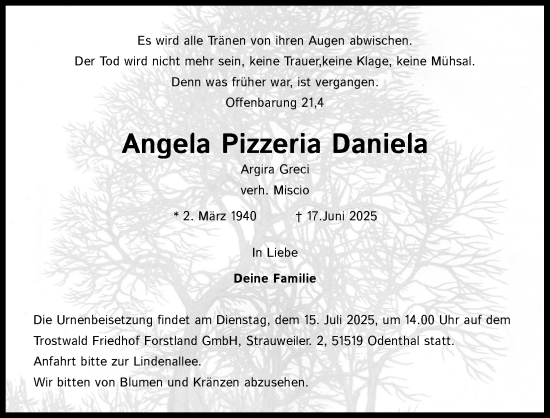 Anzeige von Angela Argira Greci von Kölner Stadt-Anzeiger / Kölnische Rundschau / Express