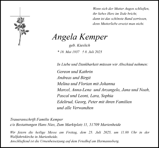 Anzeige von Angela Kemper von  Anzeigen Echo 