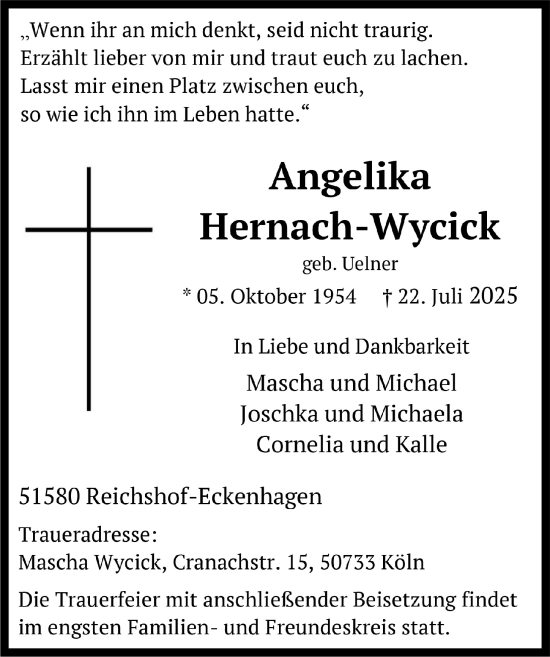 Anzeige von Angelika Hernach-Wycick von  Anzeigen Echo 