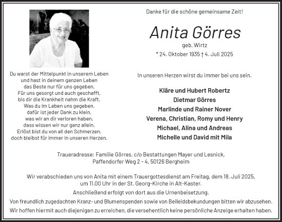 Anzeige von Anita Görres von  Werbepost 