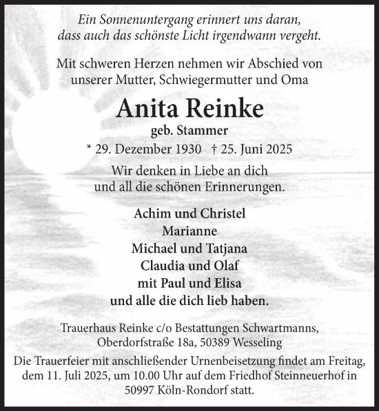 Anzeige von Anita Reinke von  Schlossbote/Werbekurier 