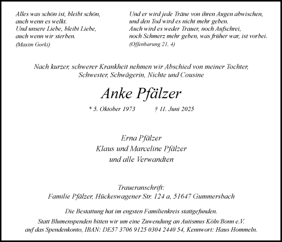Anzeige von Anke Pfälzer von  Anzeigen Echo 
