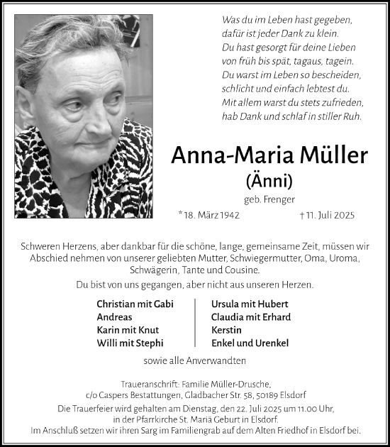Anzeige von Anna-Maria Müller von  Werbepost 