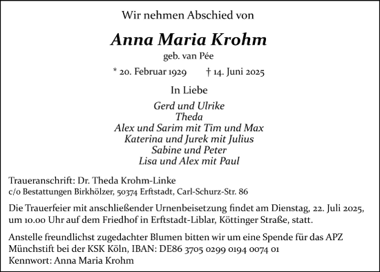 Anzeige von Anna Maria Krohm von  Werbepost 