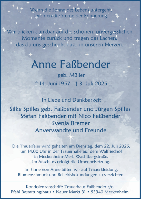 Anzeige von Anne Faßbender von  Schaufenster/Blickpunkt 