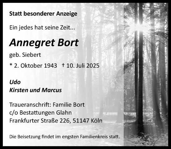 Anzeige von Annegret Bort von  EXPRESS - Die Woche 