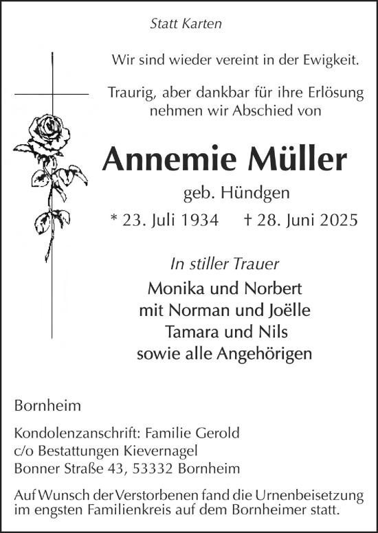 Anzeige von Annemie Müller von  Schaufenster/Blickpunkt 