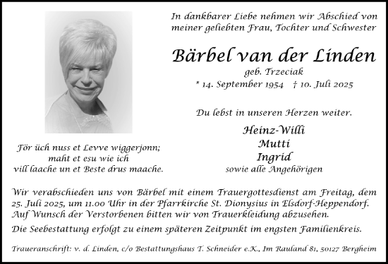 Anzeige von Bärbel van der Linden von  Werbepost 