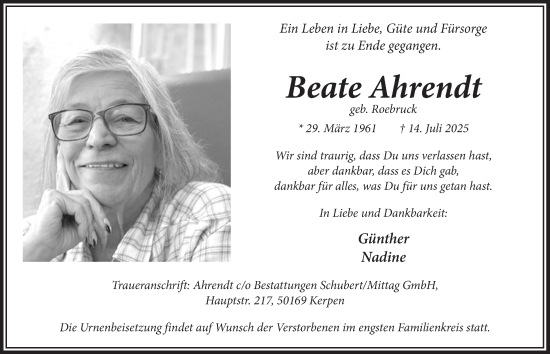 Anzeige von Beate Ahrendt von  Werbepost 