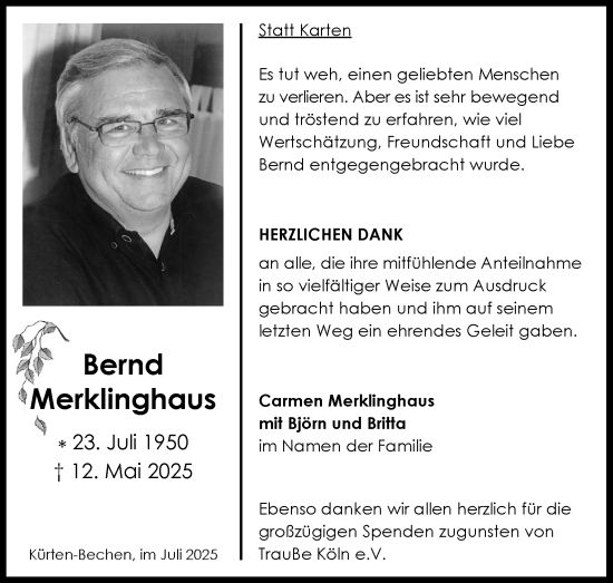 Anzeige von Bernd Merklinghaus von Kölner Stadt-Anzeiger / Kölnische Rundschau / Express