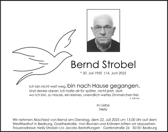 Anzeige von Bernd Strobel von  Werbepost 