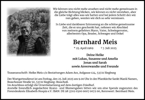 Anzeige von Bernhard Meis von Kölner Stadt-Anzeiger / Kölnische Rundschau / Express