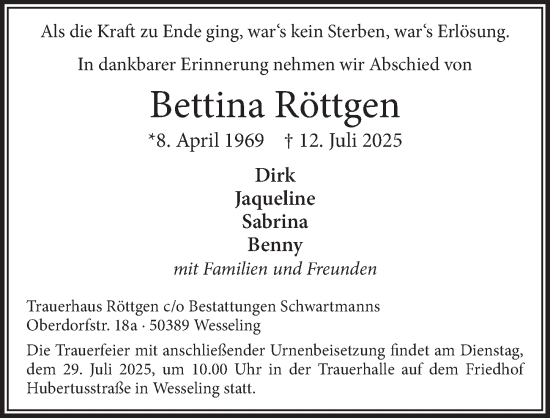 Anzeige von Bettina Röttgen von  Schlossbote/Werbekurier 