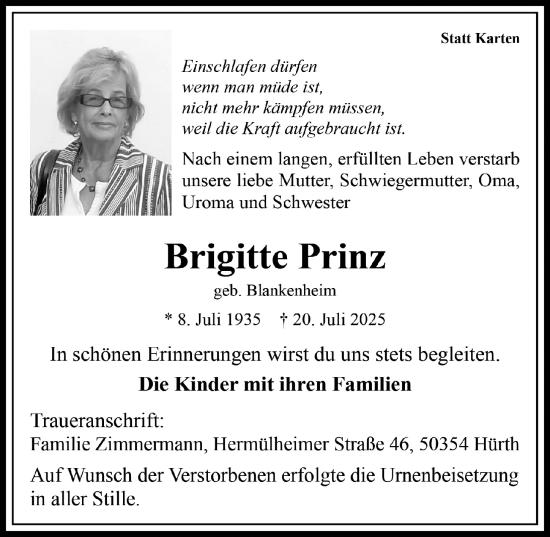 Anzeige von Brigitte Prinz von  Wochenende 