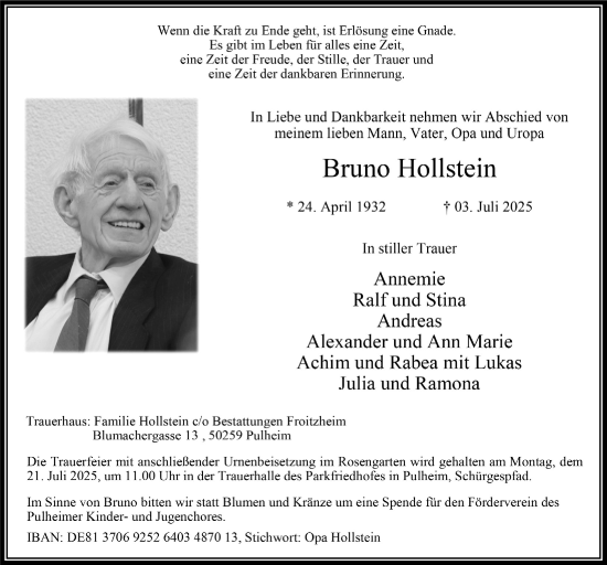 Anzeige von Bruno Hollstein von  Wochenende 