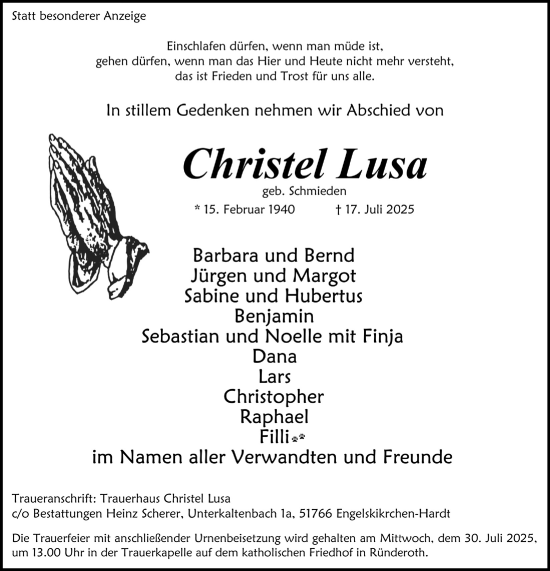 Anzeige von Christel Lusa von  Anzeigen Echo 
