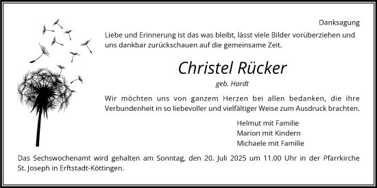Anzeige von Christel Rücker von Kölner Stadt-Anzeiger / Kölnische Rundschau / Express