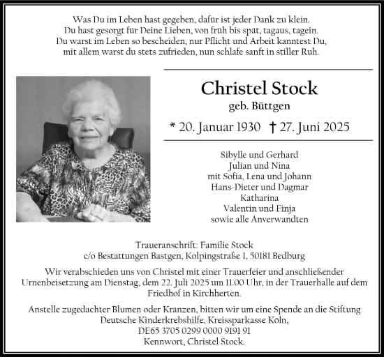 Anzeige von Christel Stock von  Werbepost 