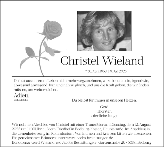Anzeige von Christel Wieland von  Werbepost 