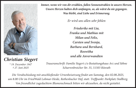 Anzeige von Christian Siegert von  Bergisches Handelsblatt 