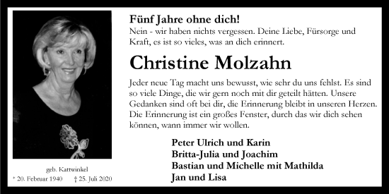 Anzeige von Christine Molzahn von Kölner Stadt-Anzeiger / Kölnische Rundschau / Express