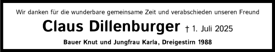Anzeige von Claus Dillenburger von Kölner Stadt-Anzeiger / Kölnische Rundschau / Express