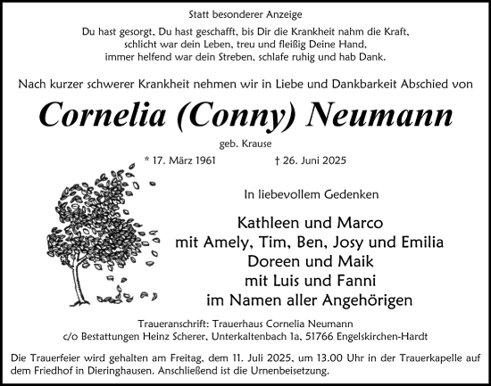 Anzeige von Cornelia Neumann von  Anzeigen Echo 