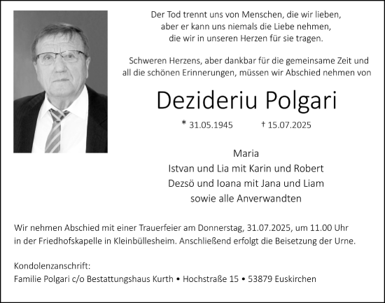 Anzeige von Dezideriu Polgari von  Blickpunkt Euskirchen 