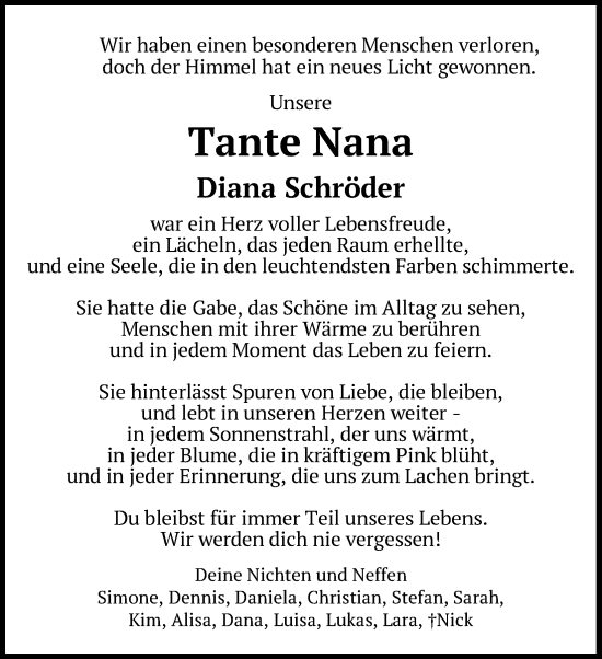 Anzeige von Diana Schröder von Kölner Stadt-Anzeiger / Kölnische Rundschau / Express