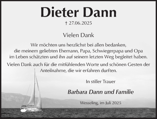 Anzeige von Dieter Dann von  Schlossbote/Werbekurier 