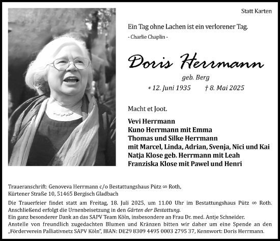 Anzeige von Doris Herrmann von  Bergisches Handelsblatt 