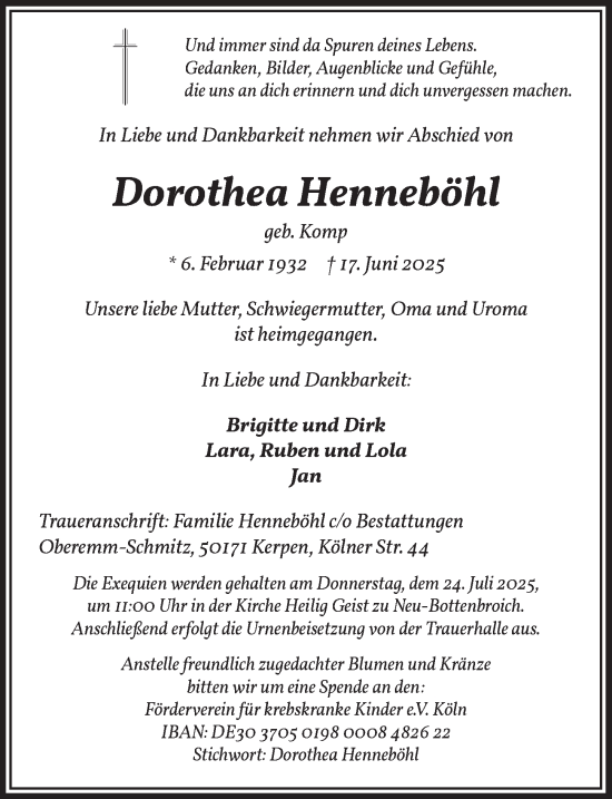 Anzeige von Dorothea Henneböhl von  Werbepost 