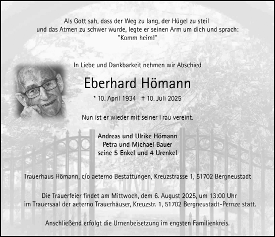 Anzeige von Eberhard Hömann von  Anzeigen Echo 