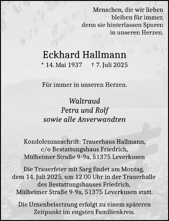 Anzeige von Eckhard Hallmann von  Lokale Informationen 