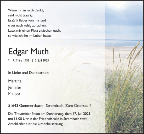 Anzeige von Edgar Muth von  Anzeigen Echo 