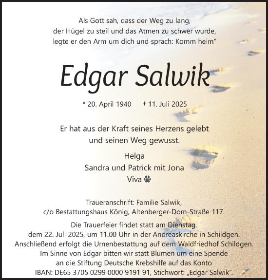 Anzeige von Edgar Salwik von Kölner Stadt-Anzeiger / Kölnische Rundschau / Express