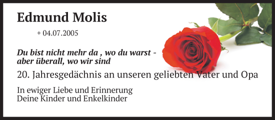 Anzeige von Edmund Molis von Kölner Stadt-Anzeiger / Kölnische Rundschau / Express