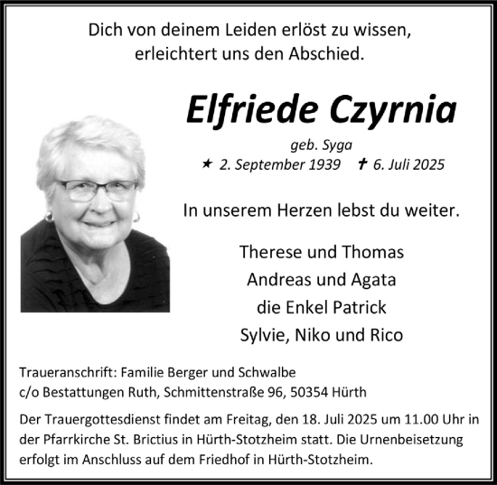 Anzeige von Elfriede Czyrnia von  Wochenende 