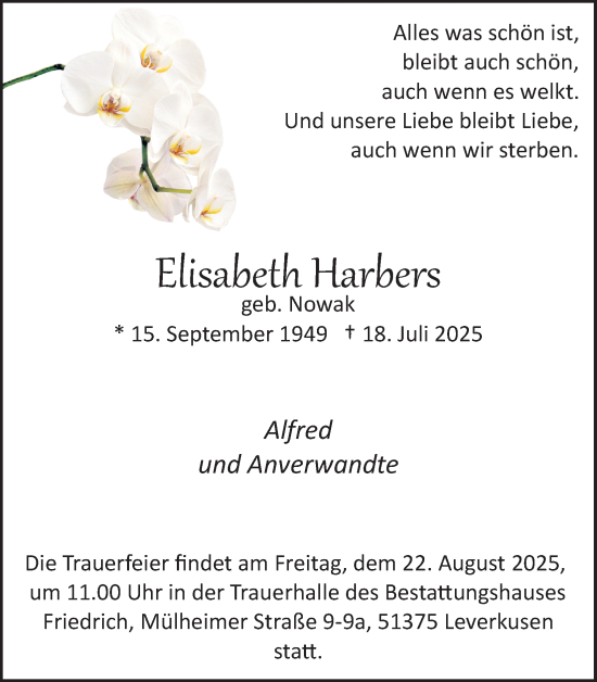 Anzeige von Elisabeth Harbers von Kölner Stadt-Anzeiger / Kölnische Rundschau / Express