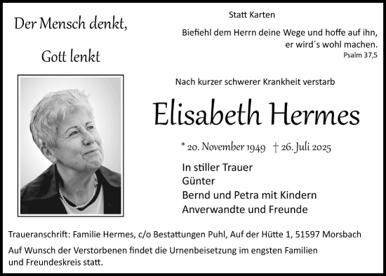 Anzeige von Elisabeth Hermes von  Lokalanzeiger 