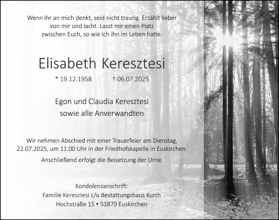 Anzeige von Elisabeth Keresztesi von  Blickpunkt Euskirchen 