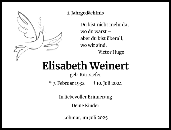 Anzeige von Elisabeth Weinert von Kölner Stadt-Anzeiger / Kölnische Rundschau / Express