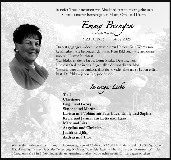 Anzeige von Emmy Berngen von Kölner Stadt-Anzeiger / Kölnische Rundschau / Express