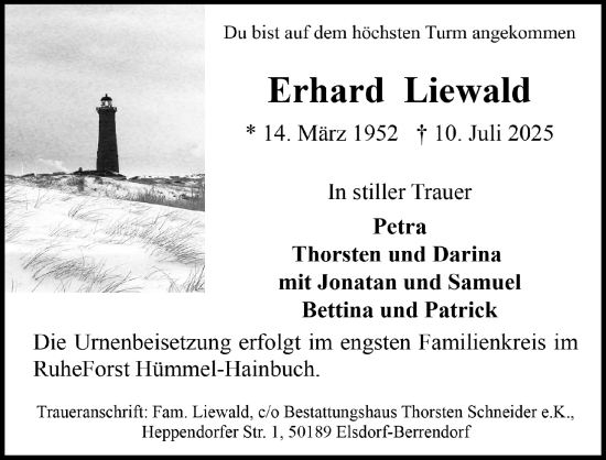 Anzeige von Erhard Liewald von  Werbepost 