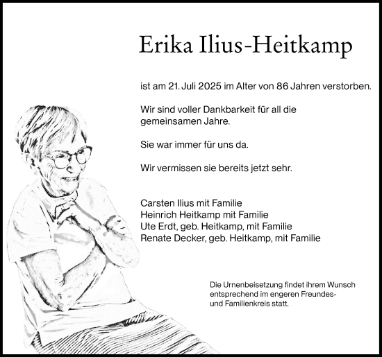 Anzeige von Erika Ilius-Heitkamp von Kölner Stadt-Anzeiger / Kölnische Rundschau / Express