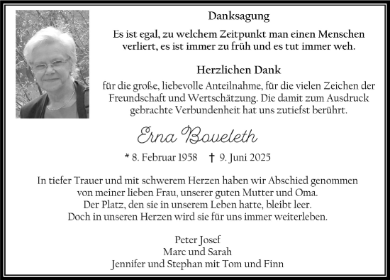 Anzeige von Erna Boveleth von  Werbepost 